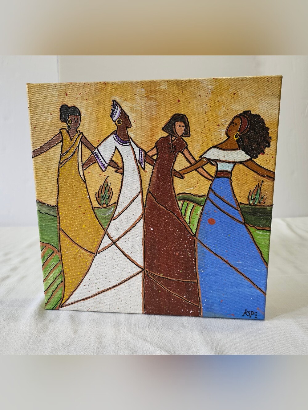 Signed KSP Textured Dancing Women Canvas Art 12x12